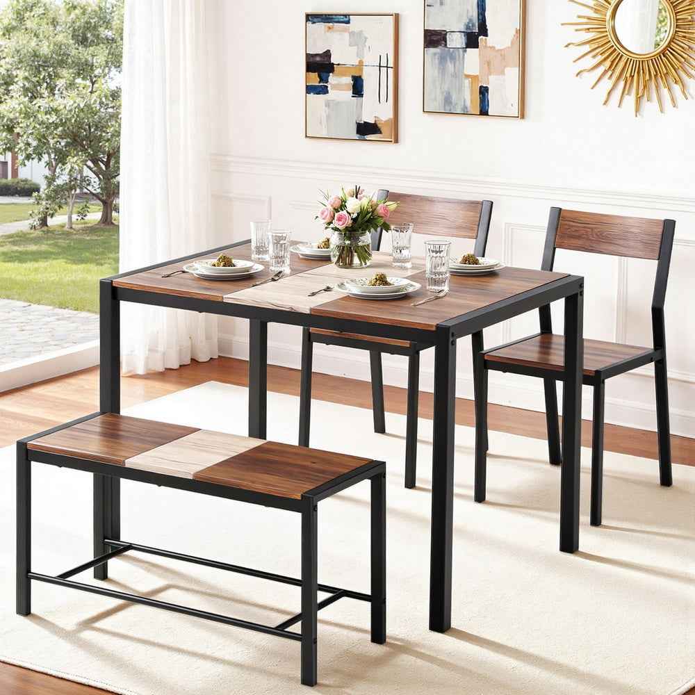 Artiss Dining Table and Chairs Set of 4 Bench Kitchen Furniture Rustic Brown