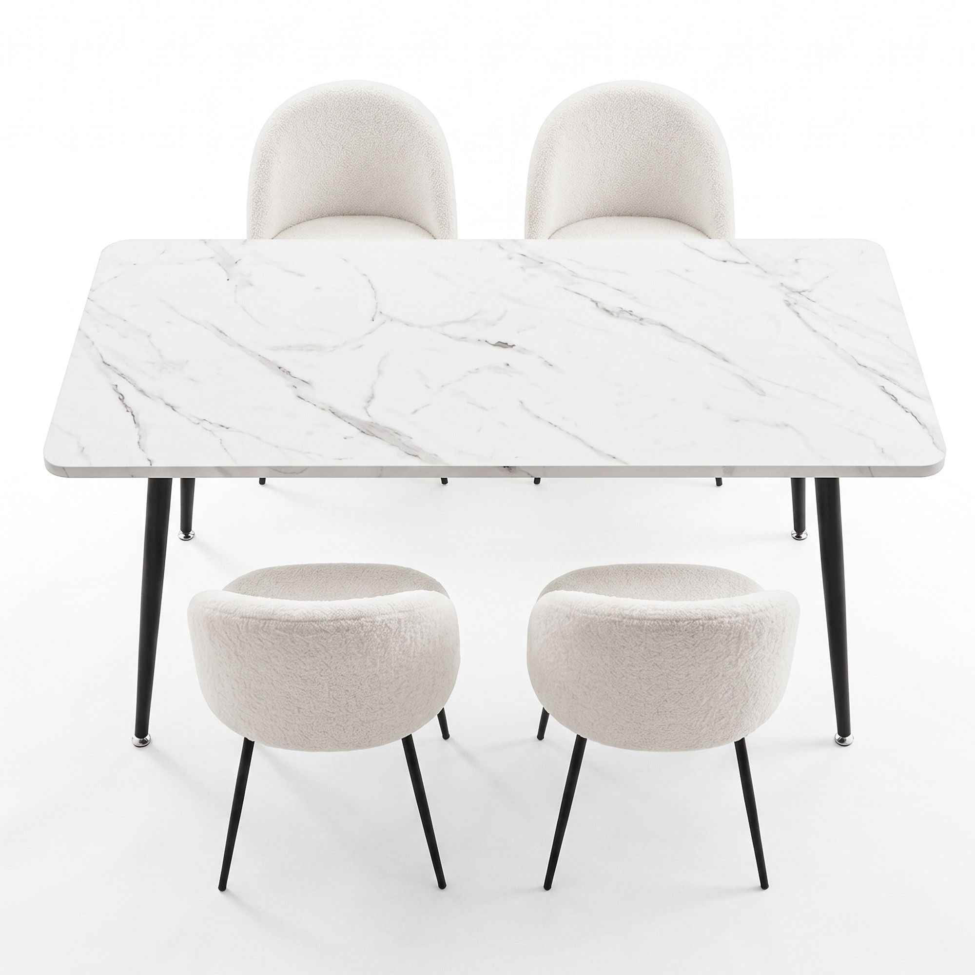 1 Artiss Dining Table and 4 Chairs Set White Marble Style