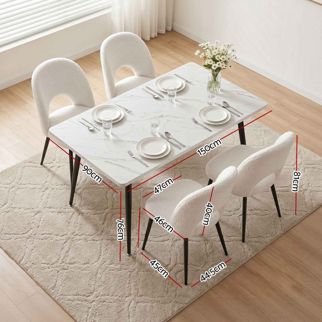 Artiss Dining Table and Chairs Set 5pcs Kitchen Furniture Marble White
