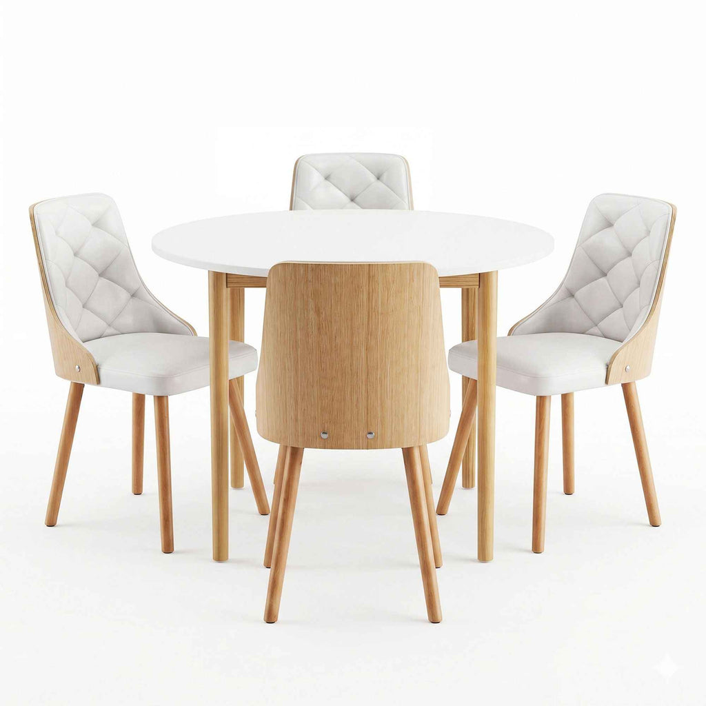 Artiss Dining Table and Chairs Set 5PCS Round 4 PU Leather Seater Dining Set White