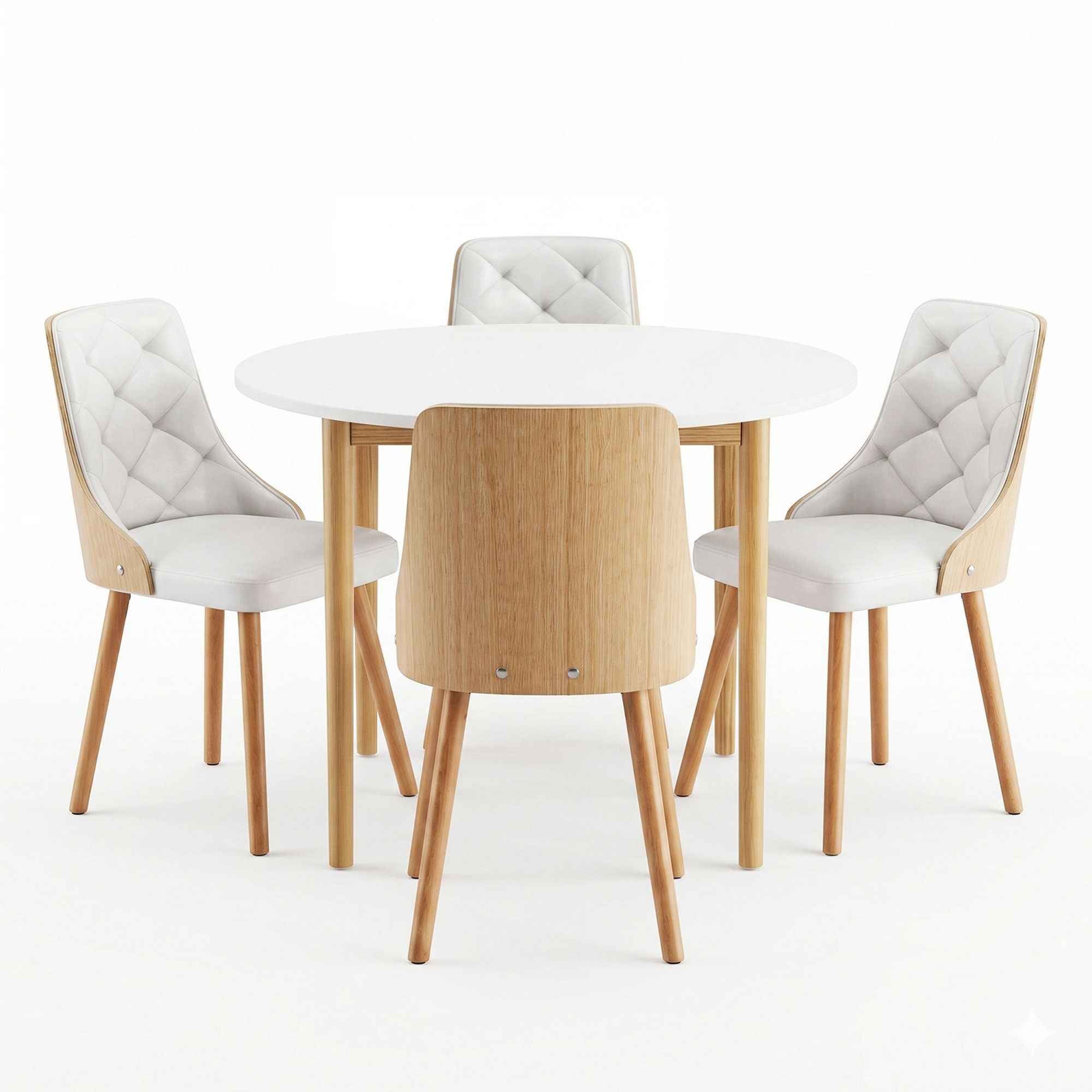 Artiss Dining Table and Chairs Set 5PCS Round 4 PU Leather Seater Dining Set White