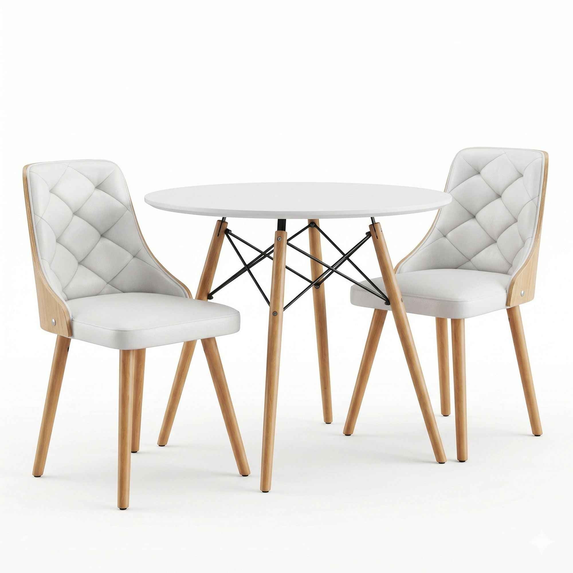 Artiss Dining Table and Chairs Set 3PCS 90cm 2 Seater Round Dining Set for Kitchen, Apartment, Dining Room White