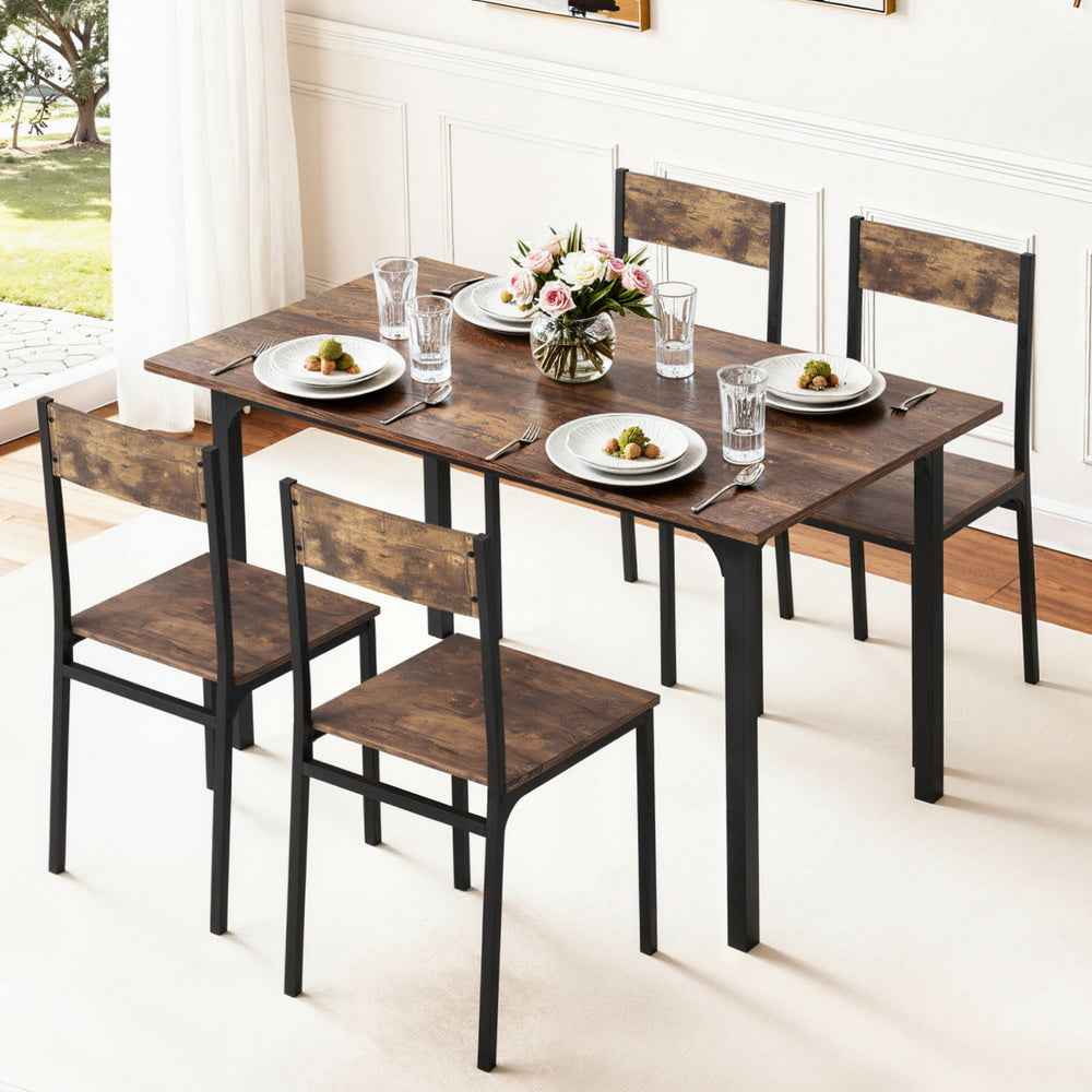 Artiss Dining Table and Chairs Set of 5 Compact Kitchen Furniture Rustic Brown