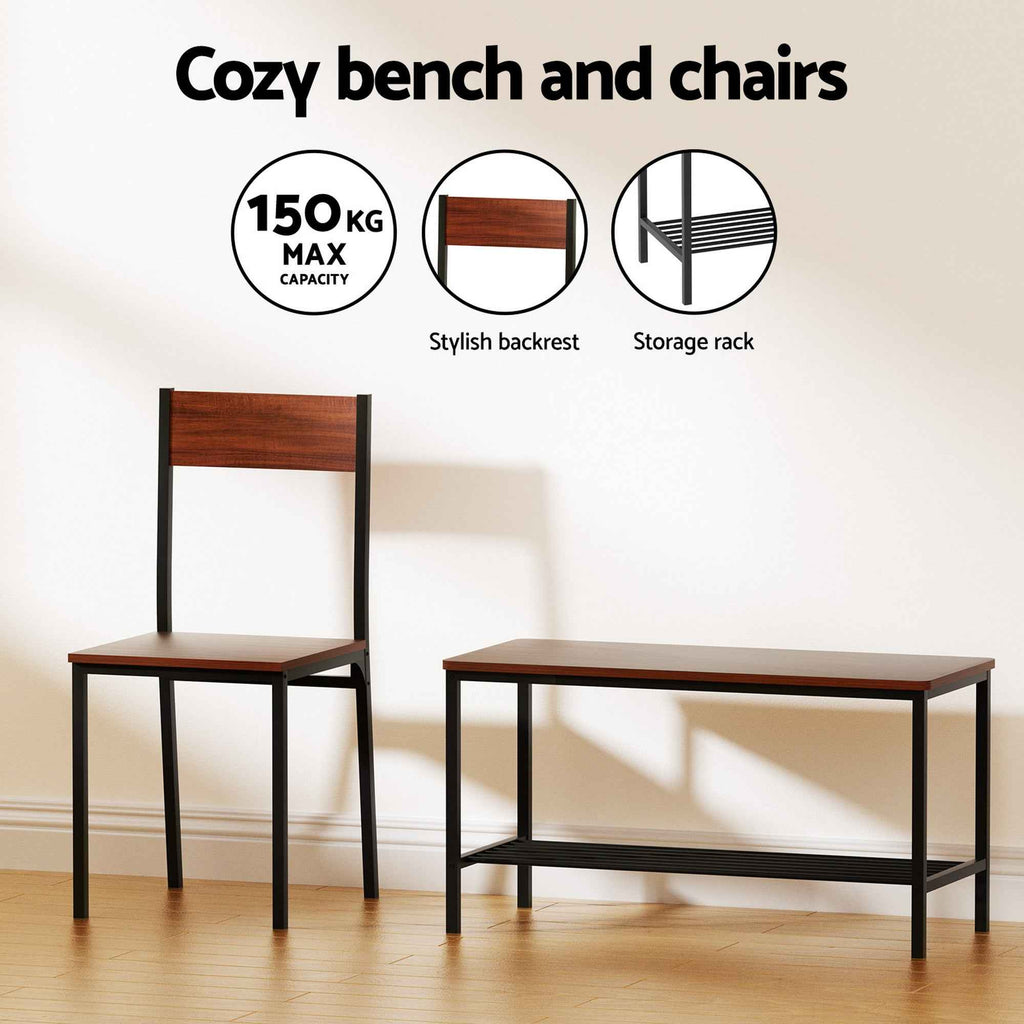 Artiss Dining Table and Chairs Set of 4 Storage Bench Kitchen Furniture Walnut