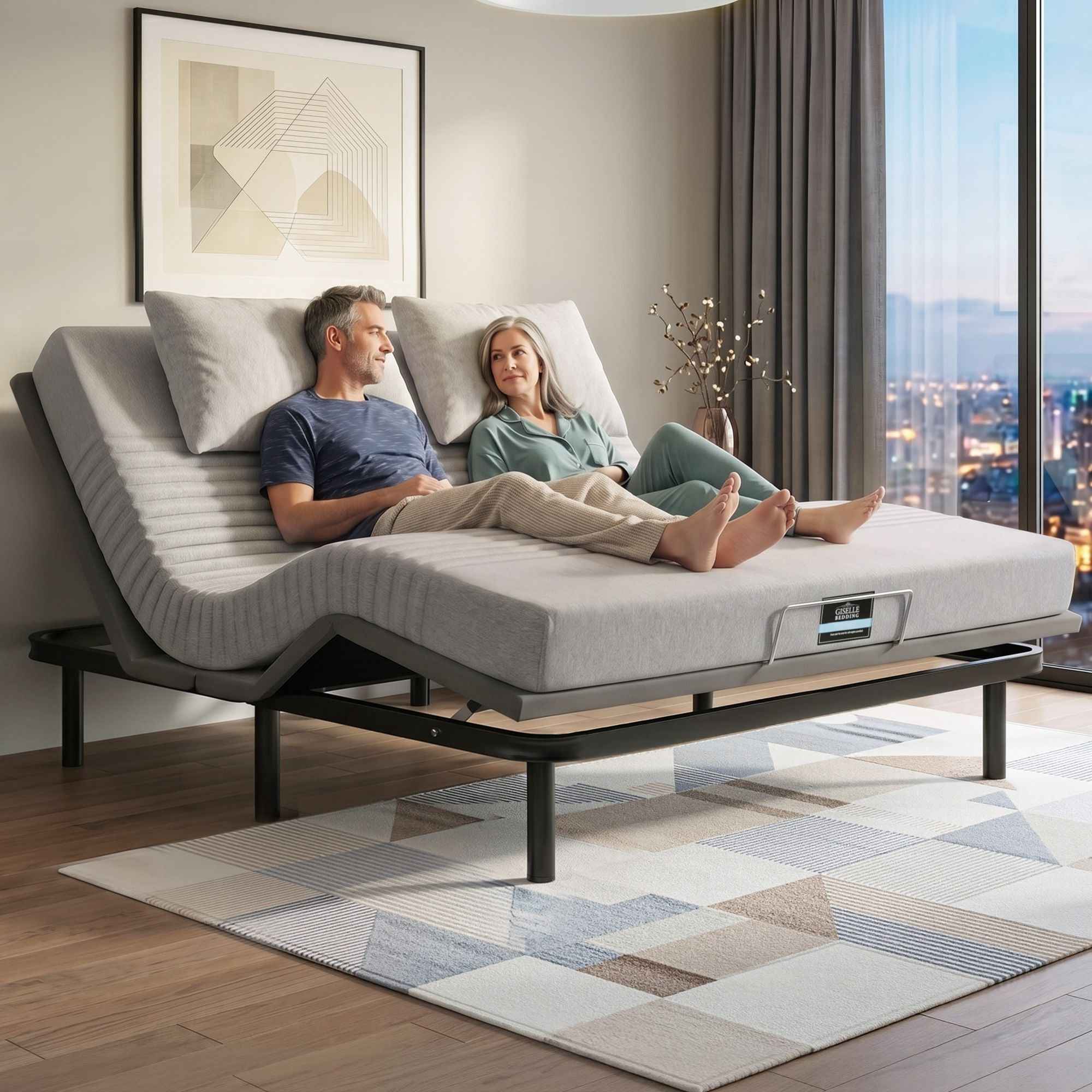 Artiss King Bed Frame and Giselle Bedding King Memory Foam Mattress Set, Electric Bed Base with Zero Gravity & 7 Zone Cooling Comfort for Back Pain Relief, Black & Grey, 15cm Thickness