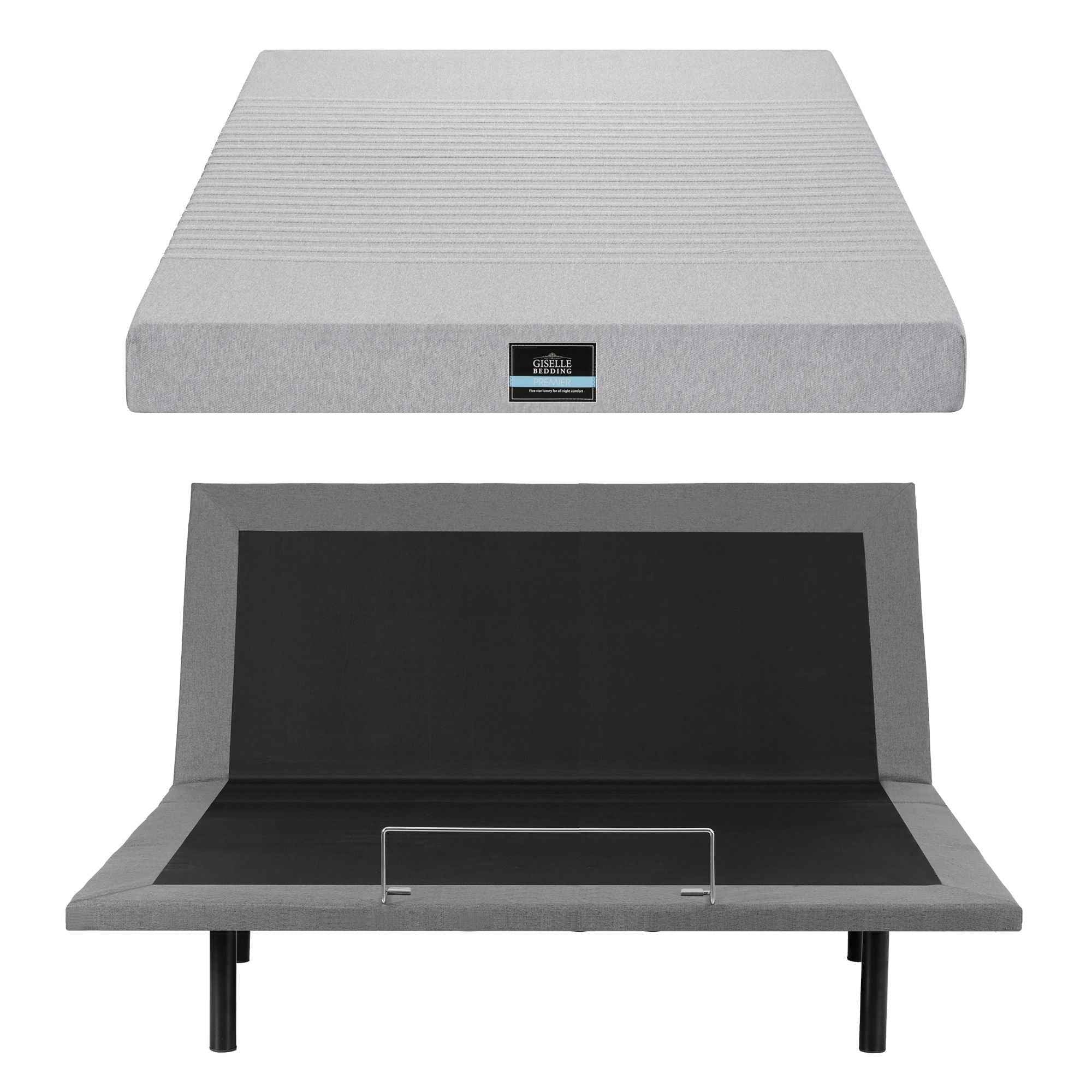 Artiss King Bed Frame and Giselle Bedding King Memory Foam Mattress Set, Electric Bed Base with Zero Gravity & 7 Zone Cooling Comfort for Back Pain Relief, Black & Grey, 15cm Thickness
