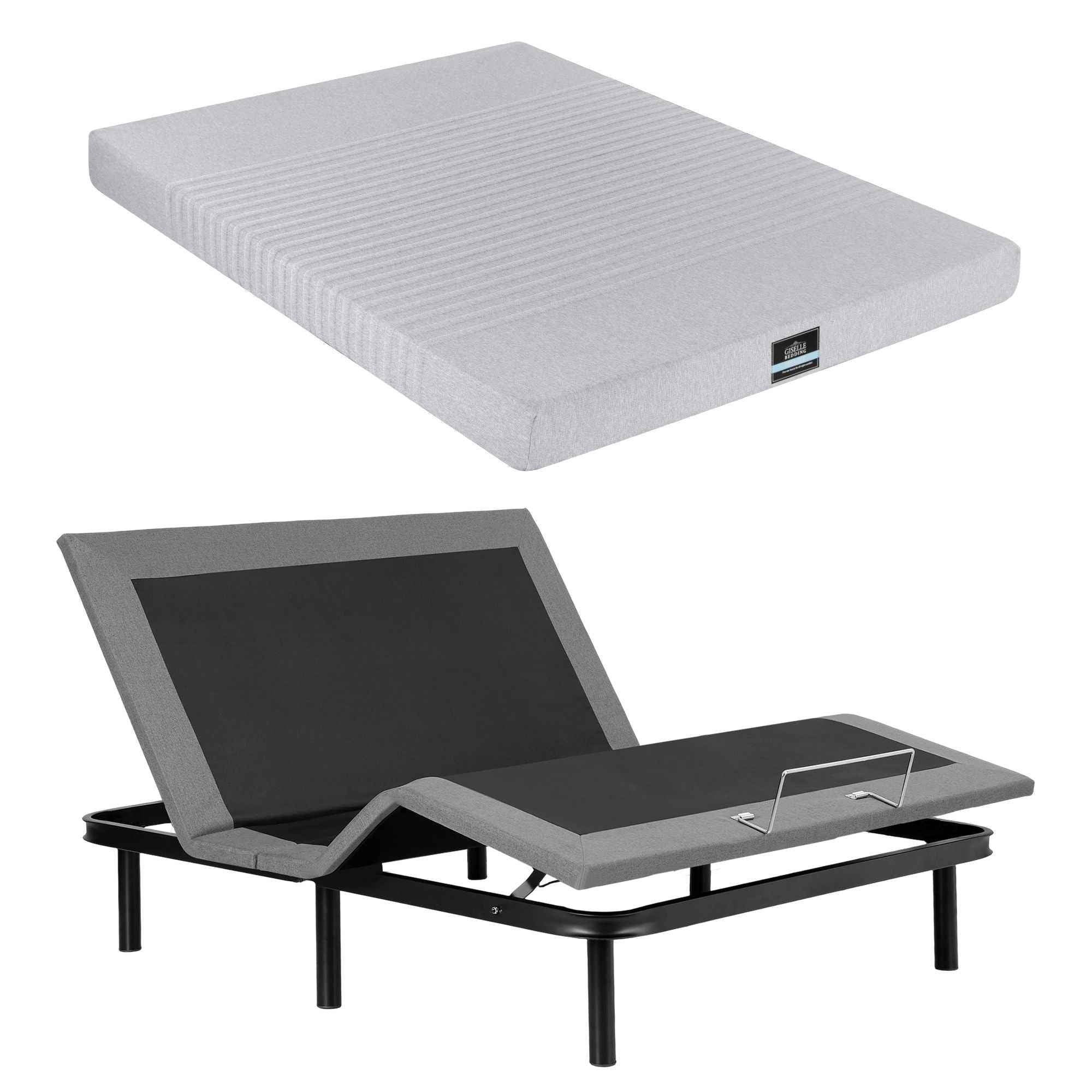 Artiss Queen Bed Frame and Giselle Bedding Queen Memory Foam Mattress Set, Electric Bed Base with Zero Gravity & 7 Zone Cooling Comfort for Back Pain Relief, Black & Grey, 15cm Thickness