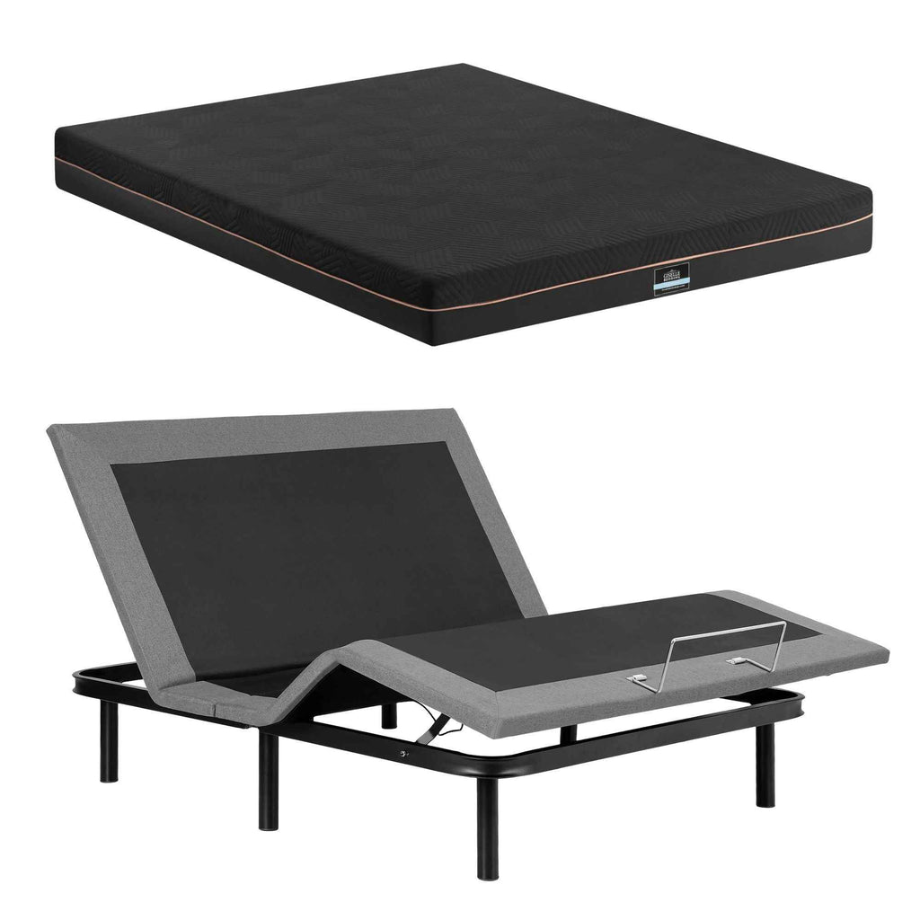 Artiss Double size bed frame with Giselle Bedding Double Mattress, adjustable bed Base Combo for Snoring Relief, Independent Head Foot Incline, Wireless Remote, Black,18cm Thickness
