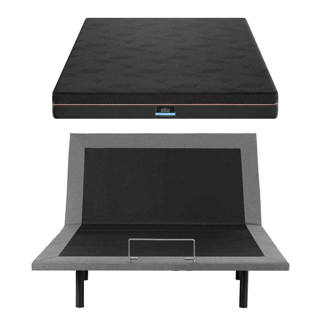 Artiss Double size bed frame with Giselle Bedding Double Mattress, adjustable bed Base Combo for Snoring Relief, Independent Head Foot Incline, Wireless Remote, Black,18cm Thickness