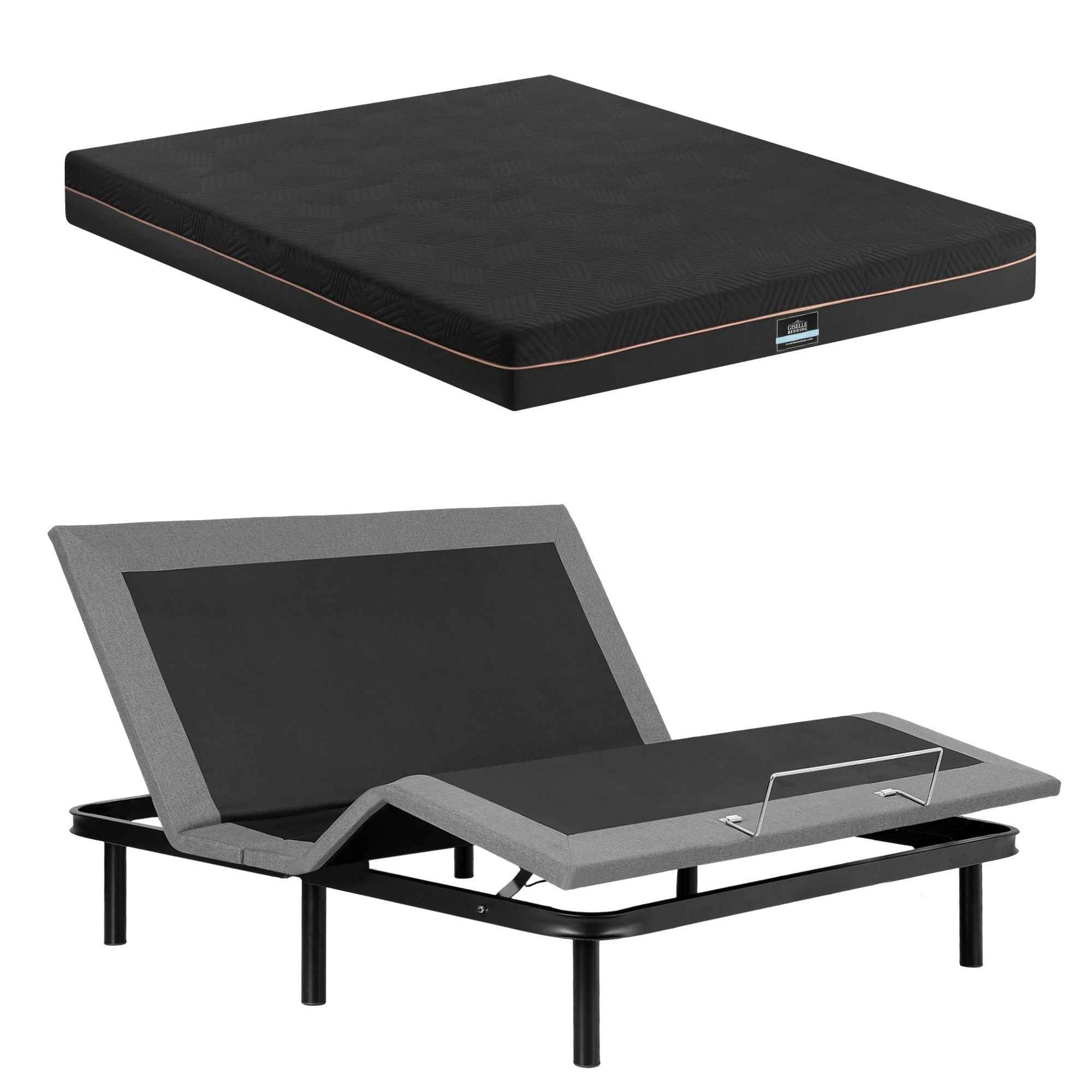 Artiss King size bed frame with Giselle Bedding King Mattress, adjustable bed Base Combo for Snoring Relief, Independent Head Foot Incline, Wireless Remote, Black,18cm Thickness