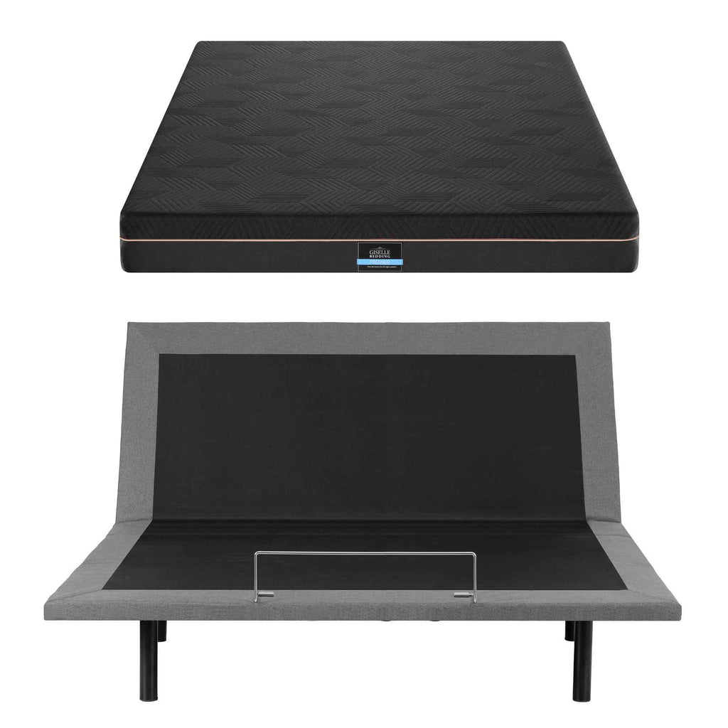 Artiss King size bed frame with Giselle Bedding King Mattress, adjustable bed Base Combo for Snoring Relief, Independent Head Foot Incline, Wireless Remote, Black,18cm Thickness