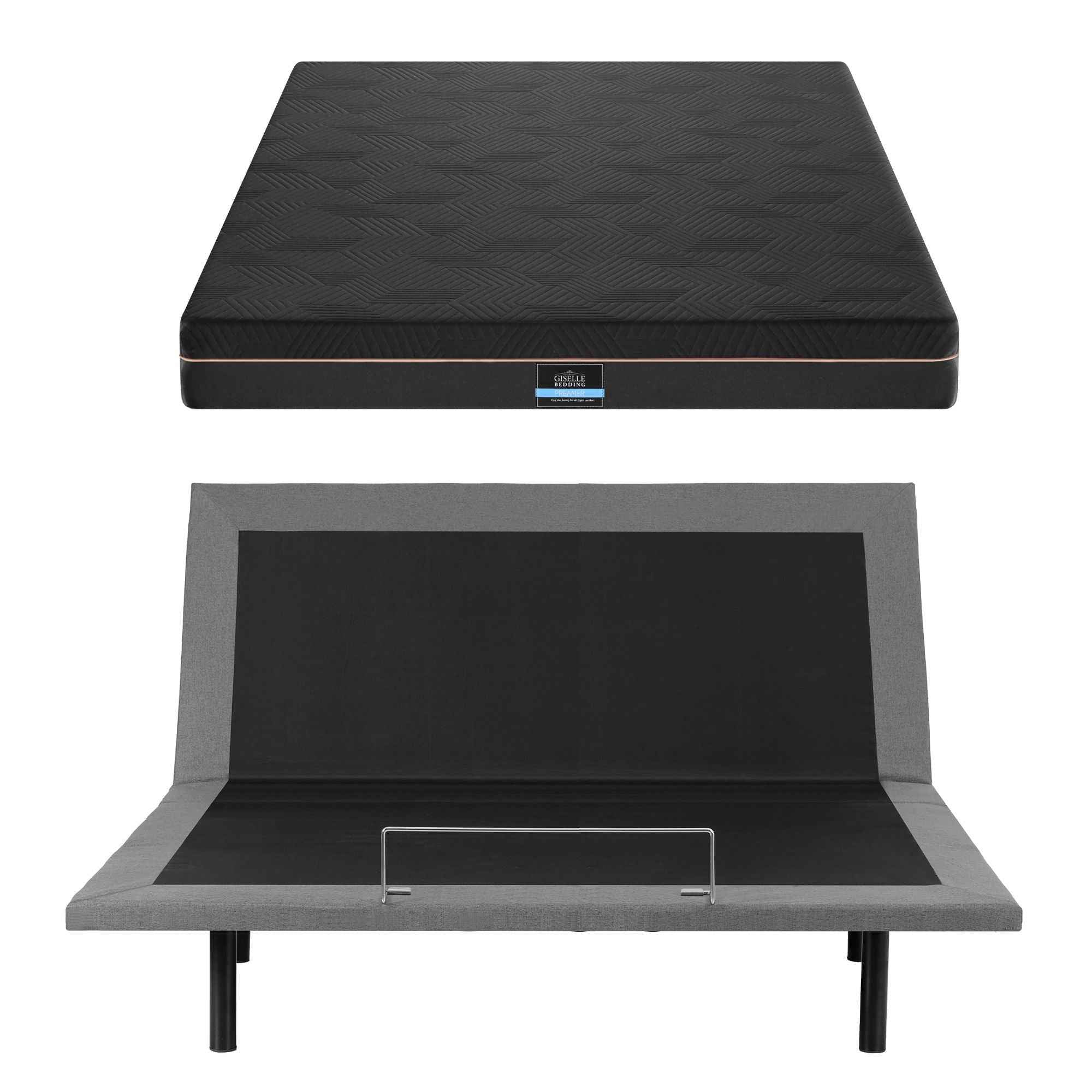 Artiss King size bed frame with Giselle Bedding King Mattress, adjustable bed Base Combo for Snoring Relief, Independent Head Foot Incline, Wireless Remote, Black,18cm Thickness