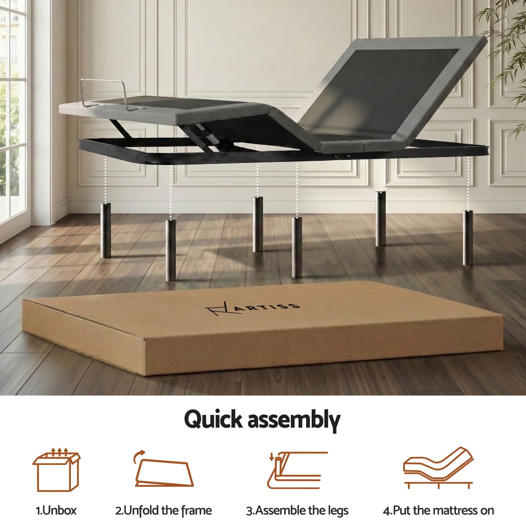 Artiss King size bed frame with Giselle Bedding King Mattress, adjustable bed Base Combo for Snoring Relief, Independent Head Foot Incline, Wireless Remote, Black,18cm Thickness