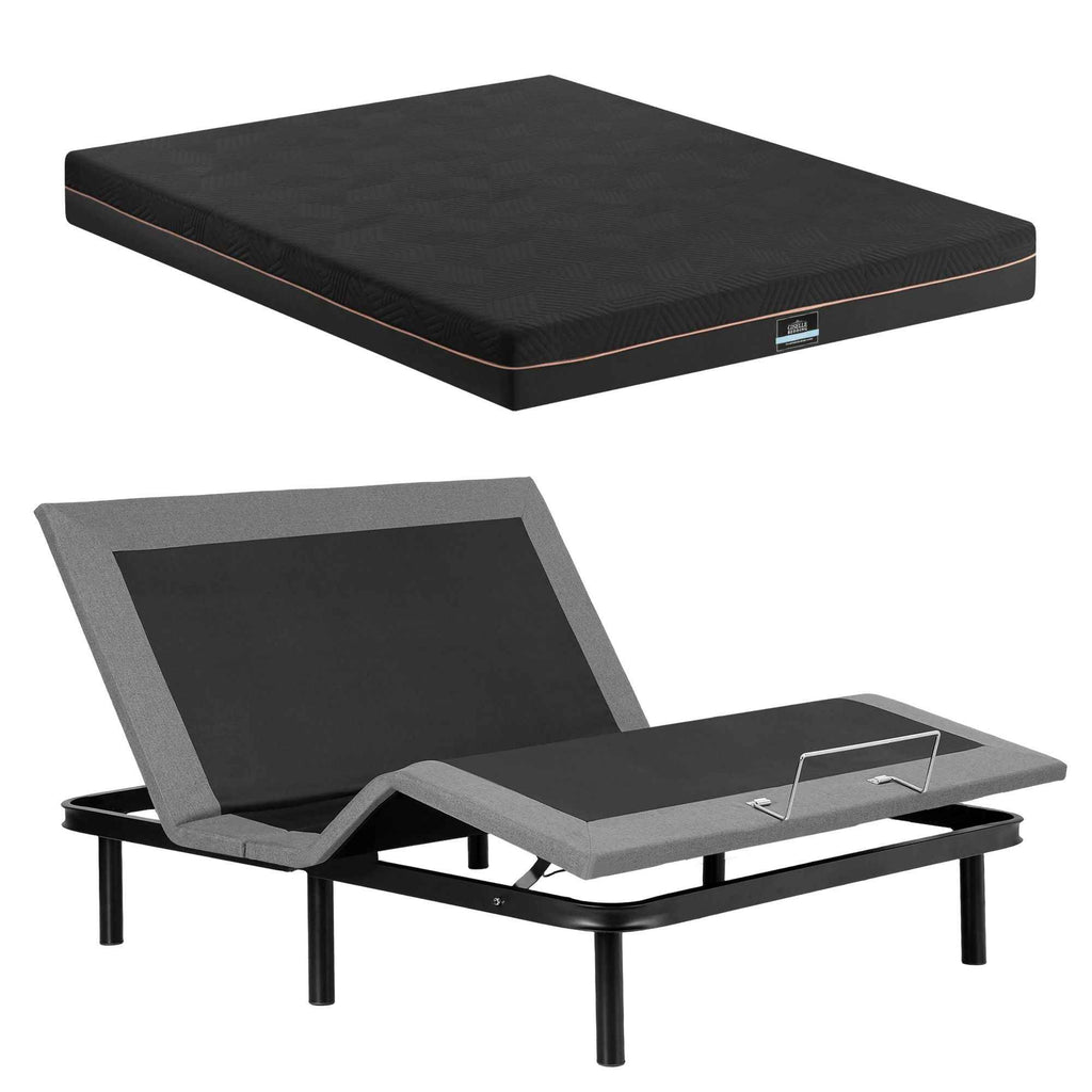 Artiss Queen size bed frame with Giselle Bedding Queen Mattress, adjustable bed Base Combo for Snoring Relief, Independent Head Foot Incline, Wireless Remote, Black,18cm Thickness