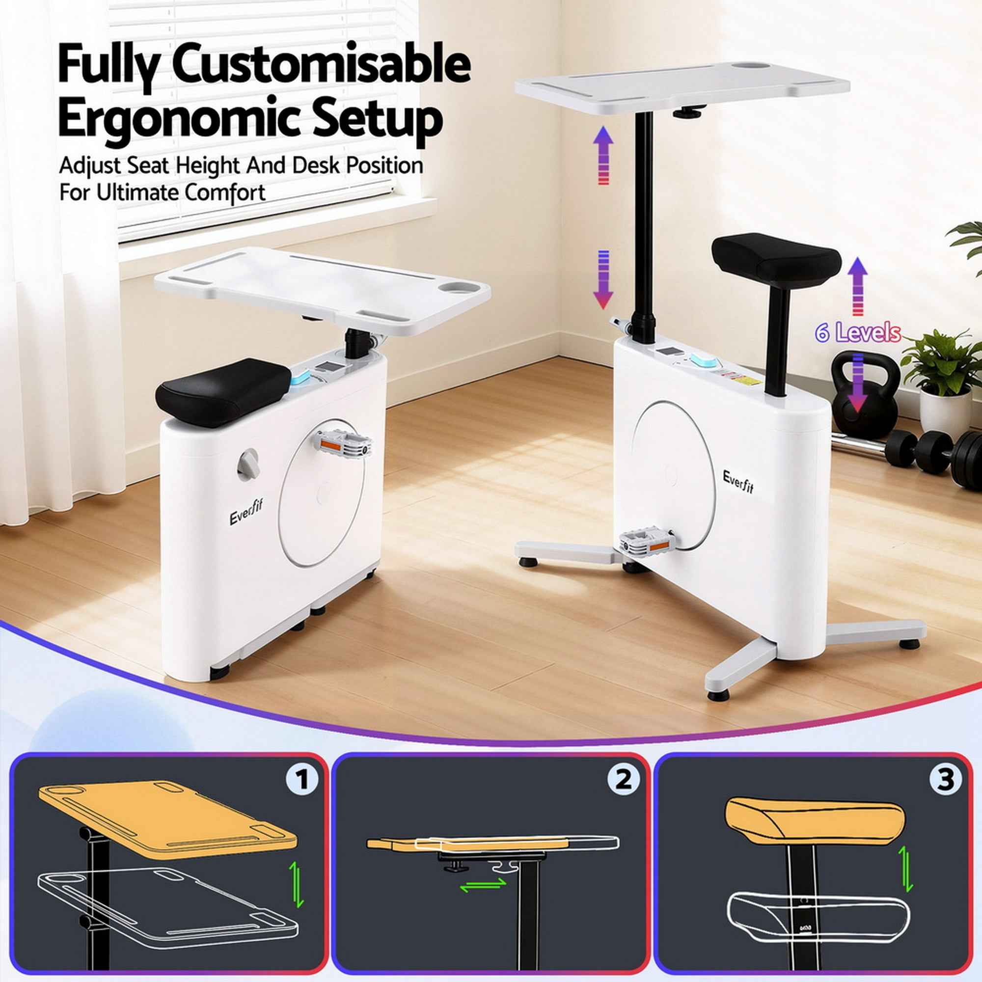 Everfit Exercise Bike Magnetic Desk Bike with Tabletop Fitness Home Workout Gym