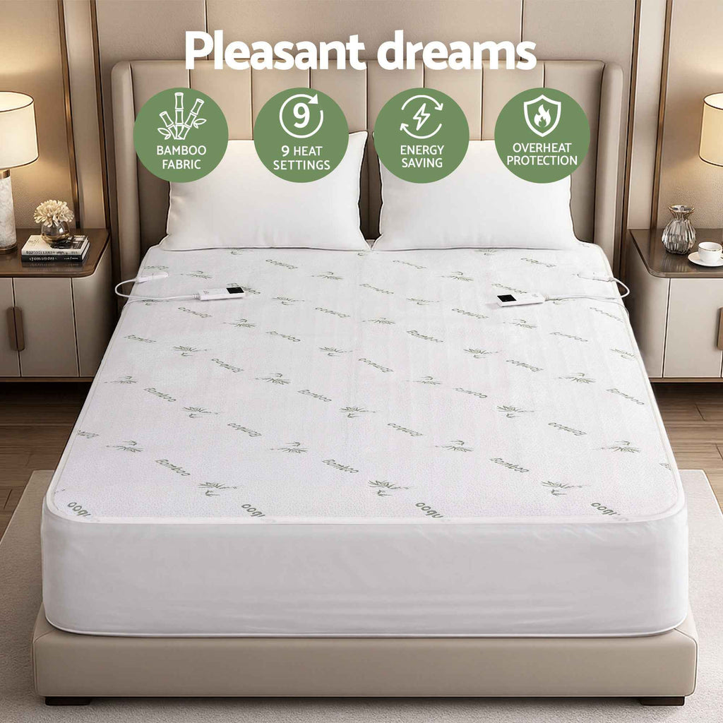 Giselle Electric Blanket Bamboo Fabric King Fitted Heated Pad Underlay Washable Winter