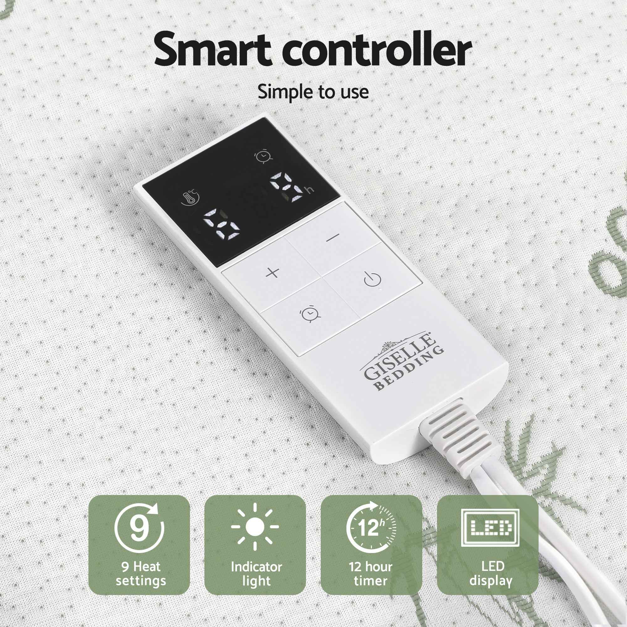 Giselle Electric Blanket Bamboo Fabric King Fitted Heated Pad Underlay Washable Winter