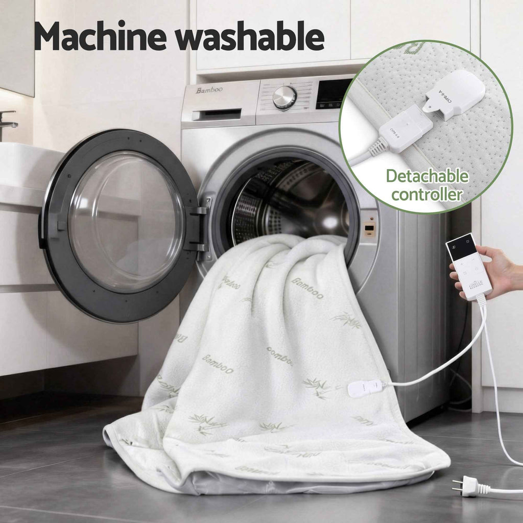 Giselle Electric Blanket Bamboo Fabric King Fitted Heated Pad Underlay Washable Winter