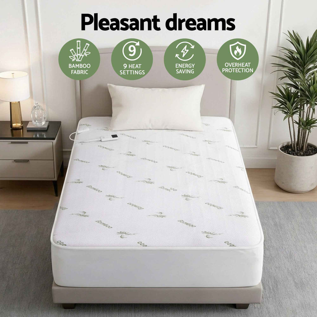 Giselle Electric Blanket Bamboo Fabric Single Fitted Heated Pad Underlay Washable Winter