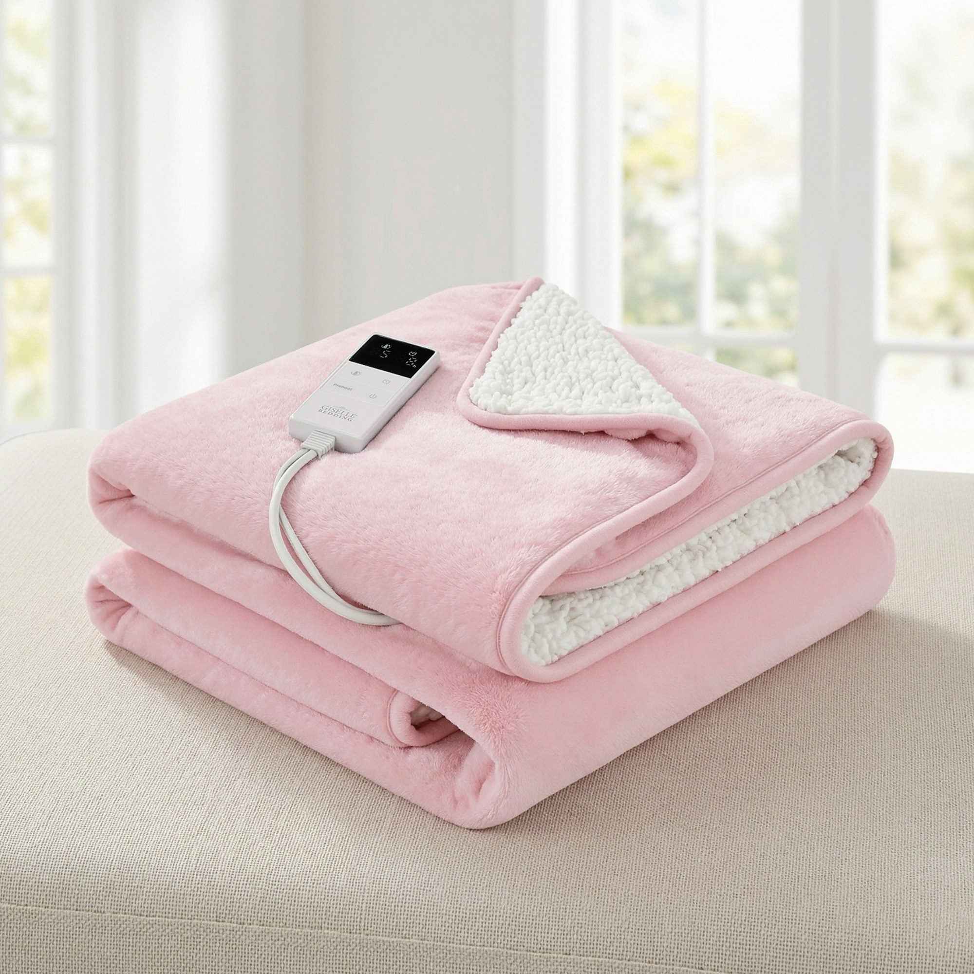 Giselle Electric Throw Rug Dual Side Fleece Flannel Heated Blanket Pink
