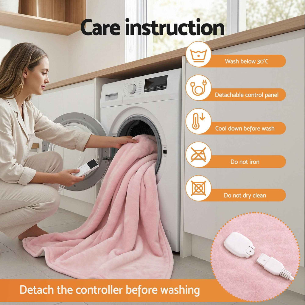 Giselle Electric Throw Rug Dual Side Fleece Flannel Heated Blanket Pink