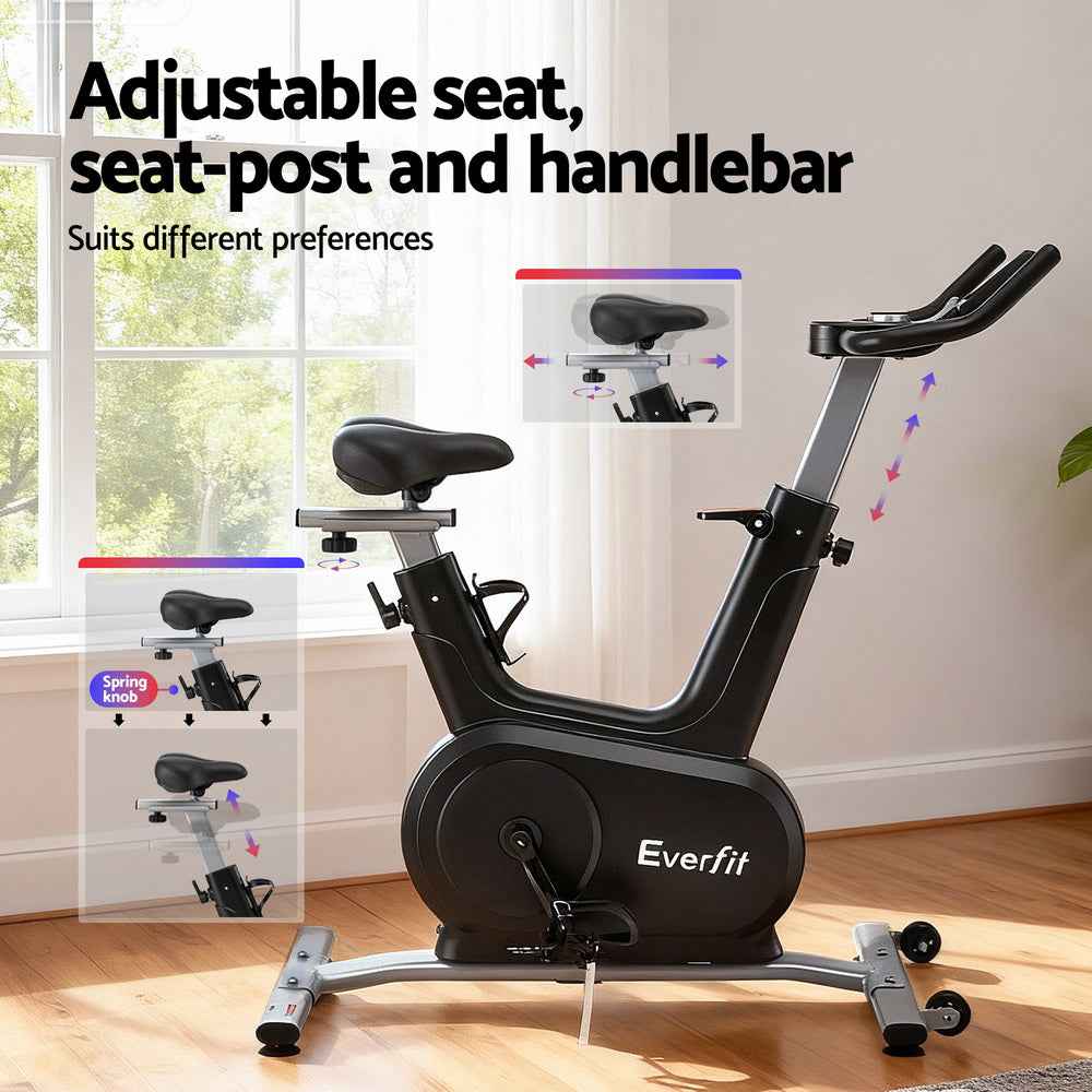 Everfit Exercise Bike Spin Bike Electromagnetic Smart Home Fitness 24-Level Resistance 120kg Bluetooth