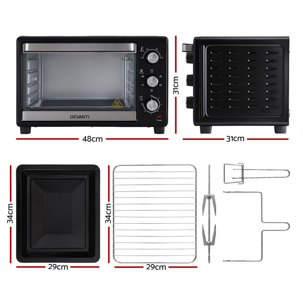 Devanti 30L Convection Oven Electric Fryer Ovens 1600W - YDS.com.au