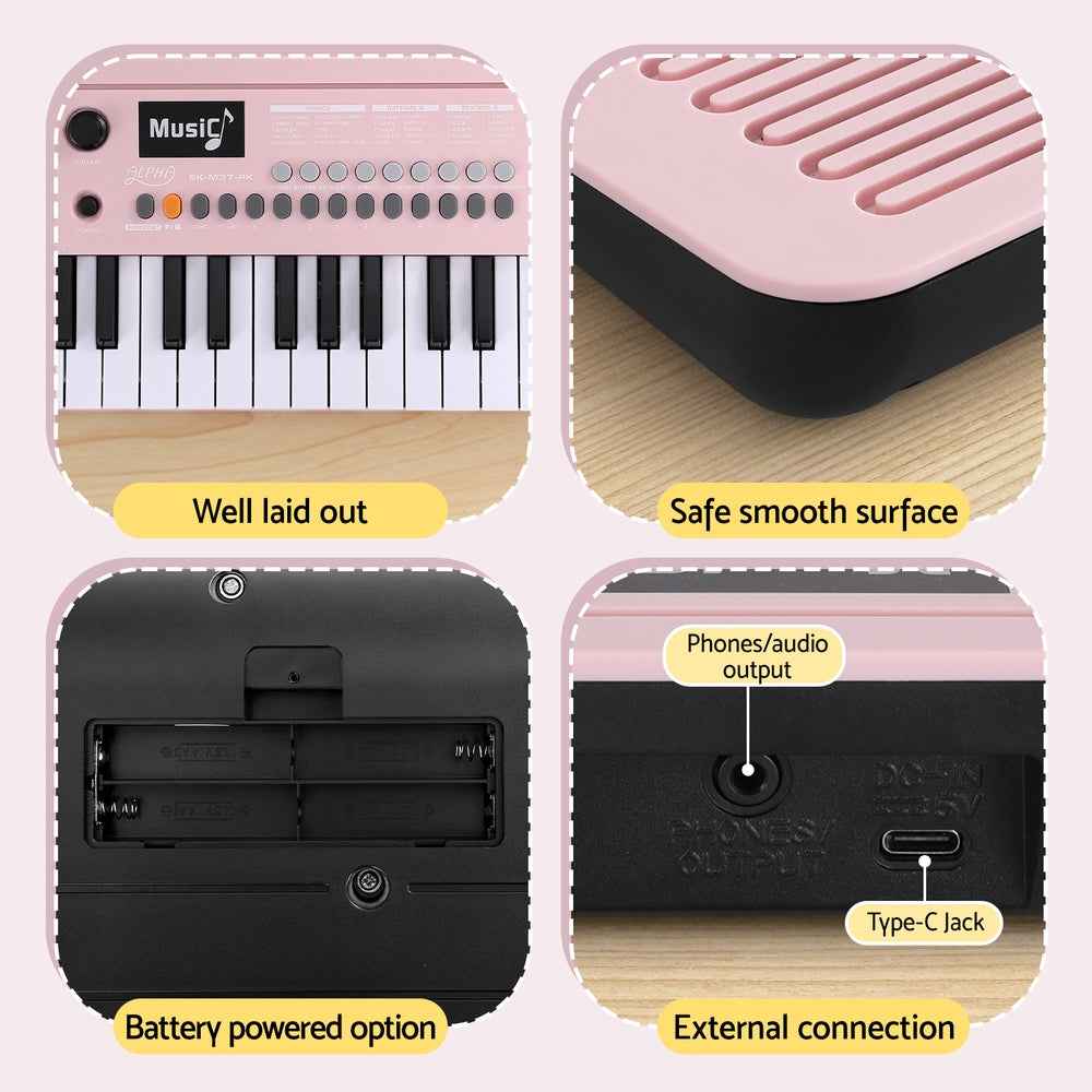 Alpha 37-Key Digital Piano Keyboard for Kids Beginners Electronic Keyboard Piano Gift Pink