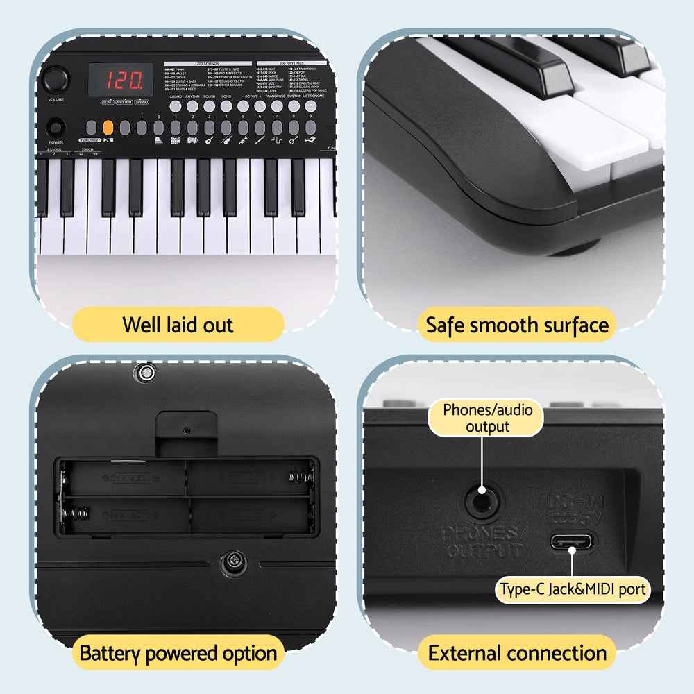 Alpha 37-Key Digital Piano Keyboard Electric Black