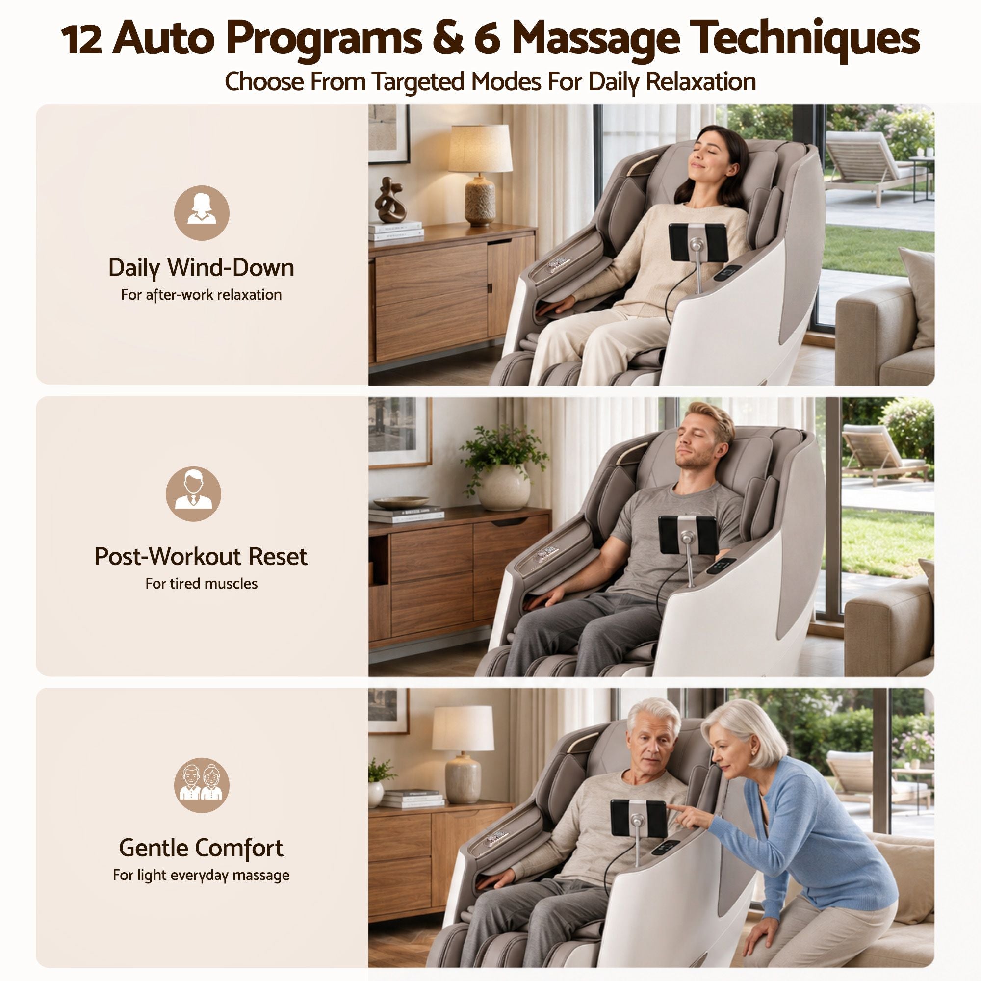 Livemor Elite 4D Massage Chair Recliner, SL Track Zero Gravity & Heat Auto Body Scan, 12 Auto Programs, 3 Zero-G Positions, Foot Rollers, Airbag Compression, Bluetooth Speaker, Wireless Charging
