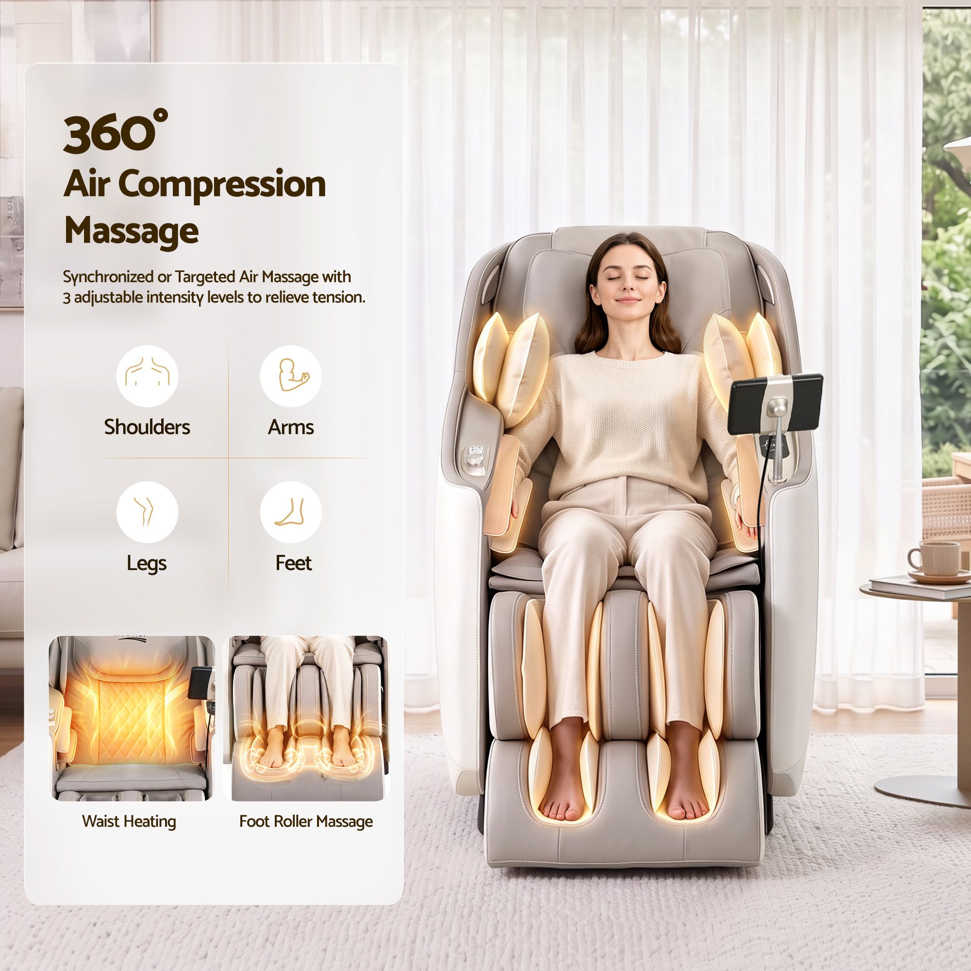 Livemor Elite 4D Massage Chair Recliner, SL Track Zero Gravity & Heat Auto Body Scan, 12 Auto Programs, 3 Zero-G Positions, Foot Rollers, Airbag Compression, Bluetooth Speaker, Wireless Charging