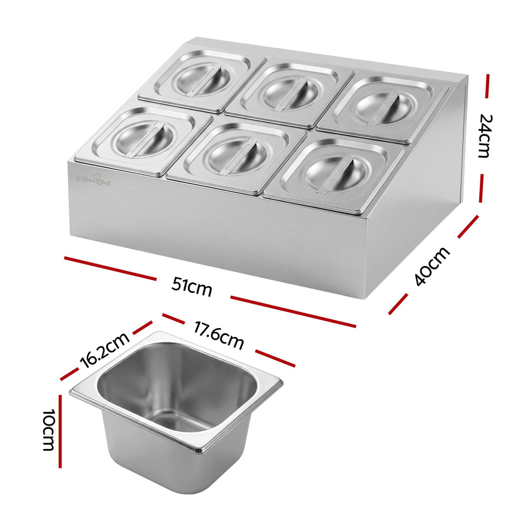 5-Star Chef 6 Pan Food Serving Display Container Stainless Steel Food Container Lids