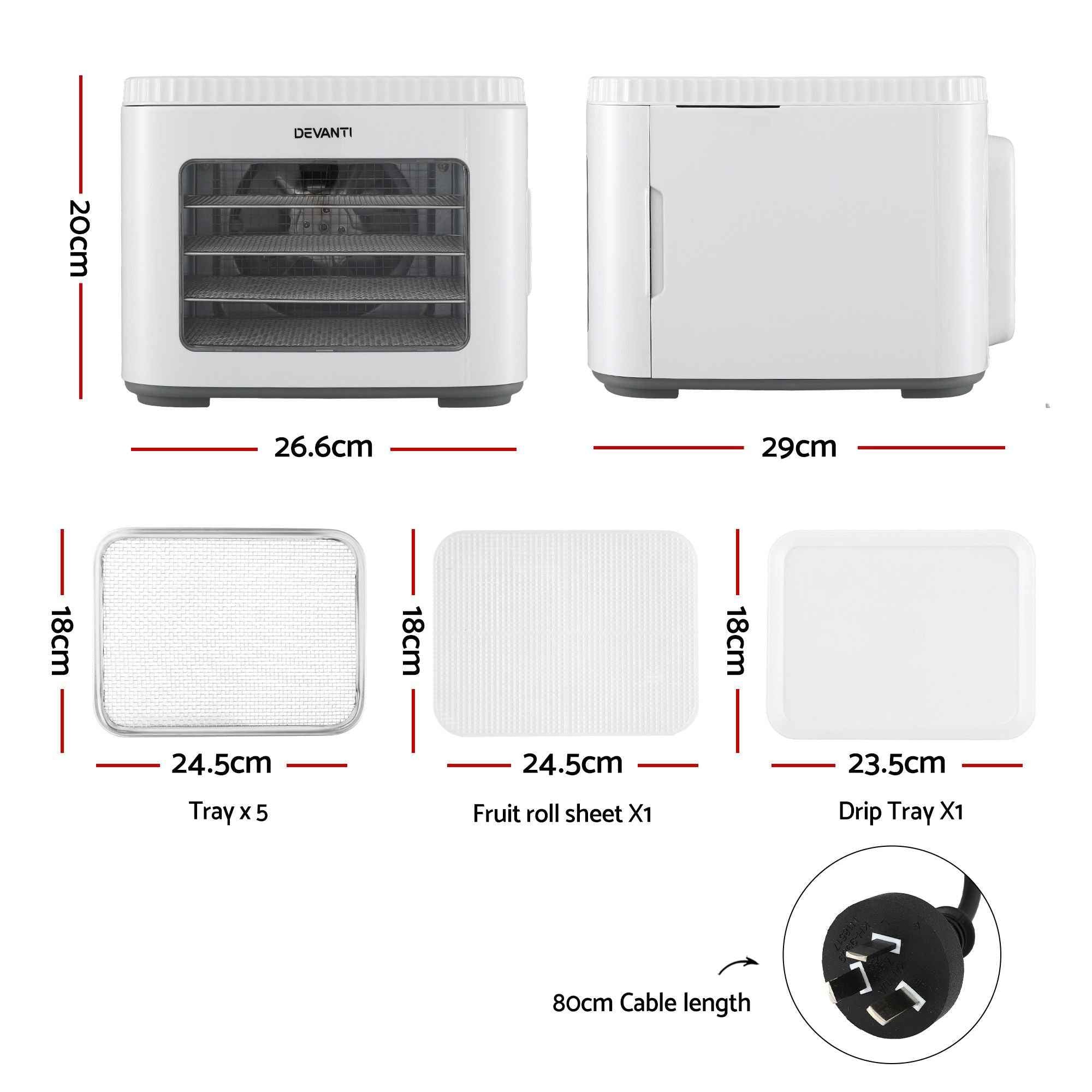 Devanti Food Dehydrator Machine 5 Tray Mini Fruit Dryer Maker White