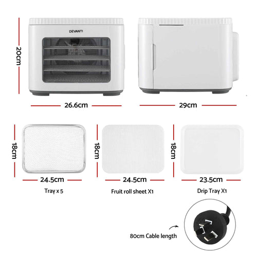 Devanti Food Dehydrator Machine 5 Tray Mini Fruit Dryer Maker White