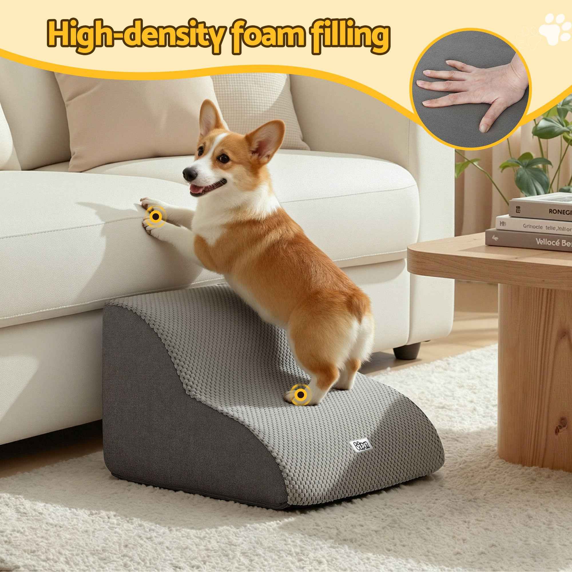 i.Pet Dog Ramp 2 Steps For Small Dogs Bed Sofa Car Foam Non-Slip Pet Cat Stairs