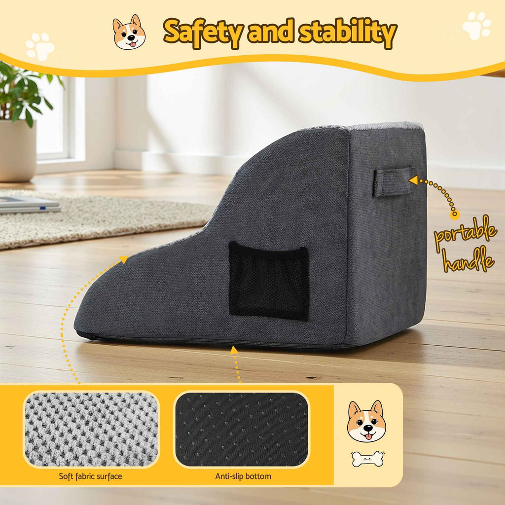 i.Pet Dog Ramp 2 Steps For Small Dogs Bed Sofa Car Foam Non-Slip Pet Cat Stairs
