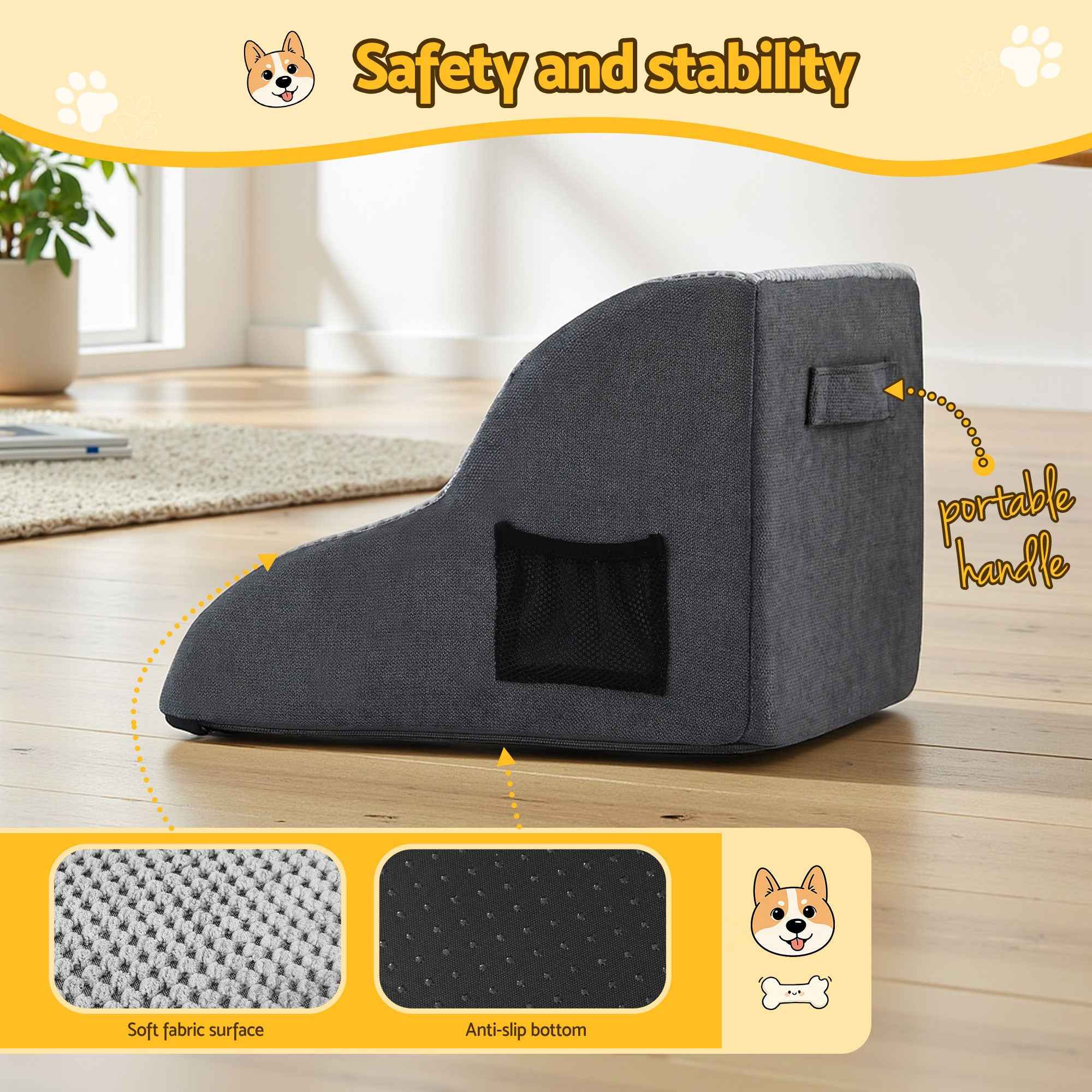 i.Pet Dog Ramp 2 Steps For Small Dogs Bed Sofa Car Foam Non-Slip Pet Cat Stairs