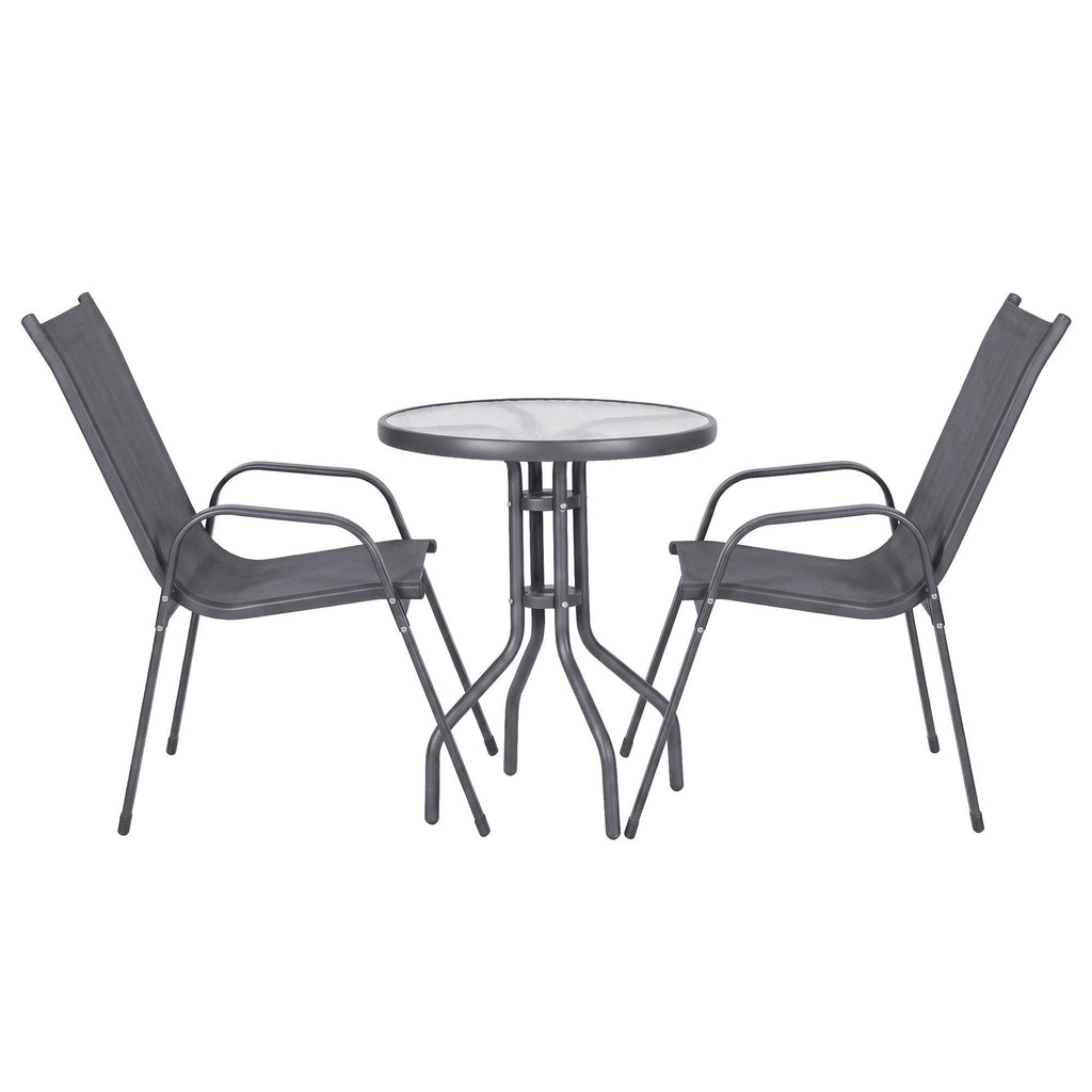 Gardeon 3PC Outdoor Bistro Set Table and Chairs Stackable Patio Furniture Grey
