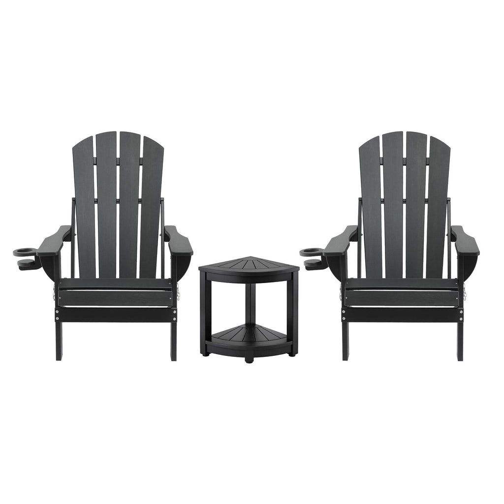Gardeon Outdoor Table and Chairs HDPE Folding Adirondack Beach Chair Patio Furniture Black