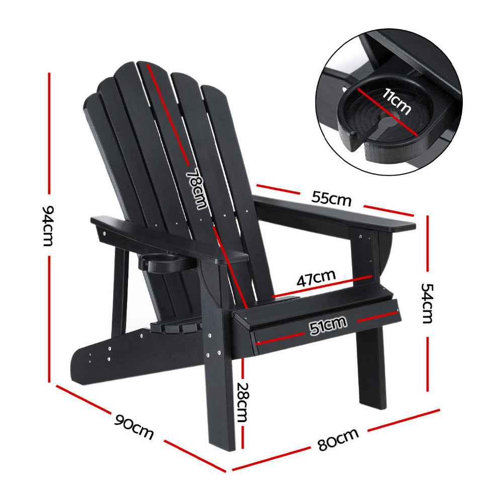 Gardeon Outdoor Chairs HDPE Adirondack Beach Chair Sun Lounge Patio Furniture Garden Black