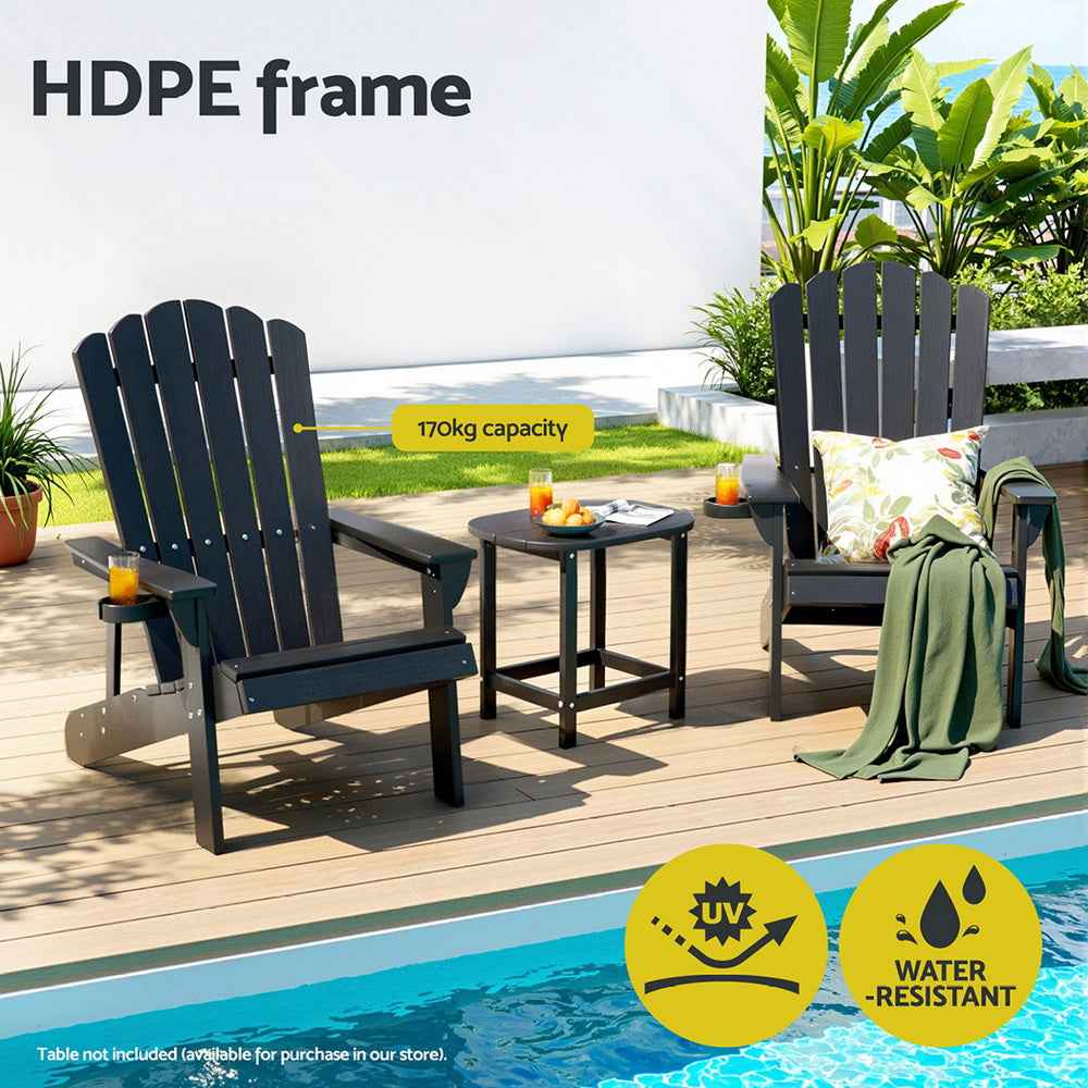 Gardeon Outdoor Chairs HDPE Adirondack Beach Chair Sun Lounge Patio Furniture Garden Black