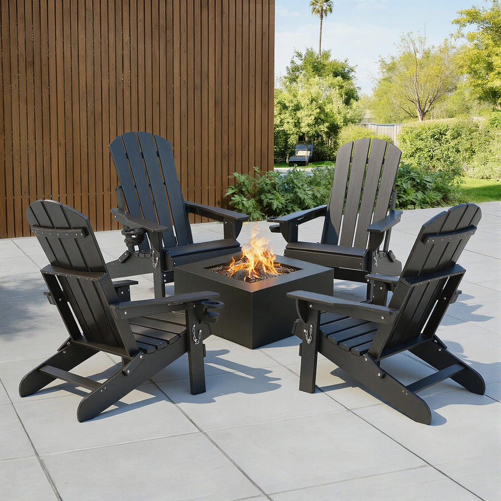 Gardeon Outdoor Chairs Folding Adirondack Beach Chair HDPE Sun Lounge Patio Furniture Garden Black