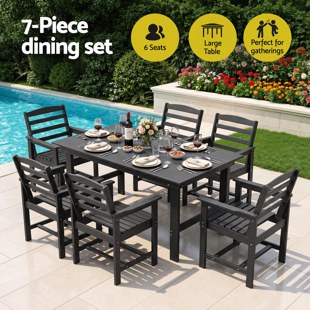 Gardeon 7 Piece Outdoor Dining Set Patio HDPE Table and Chairs Garden Furniture