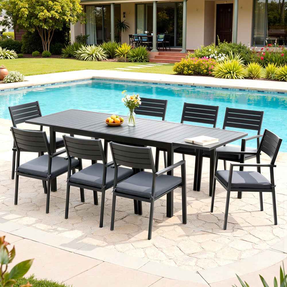 Gardeon Outdoor Dining Set 9PCS Aluminum Extendable Table Chairs Patio Furniture