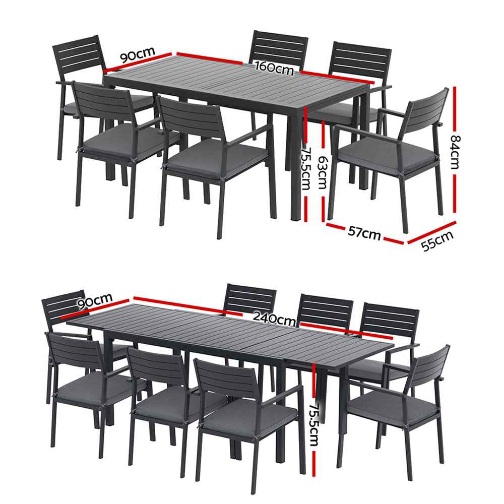 Gardeon Outdoor Dining Set 9PCS Aluminum Extendable Table Chairs Patio Furniture