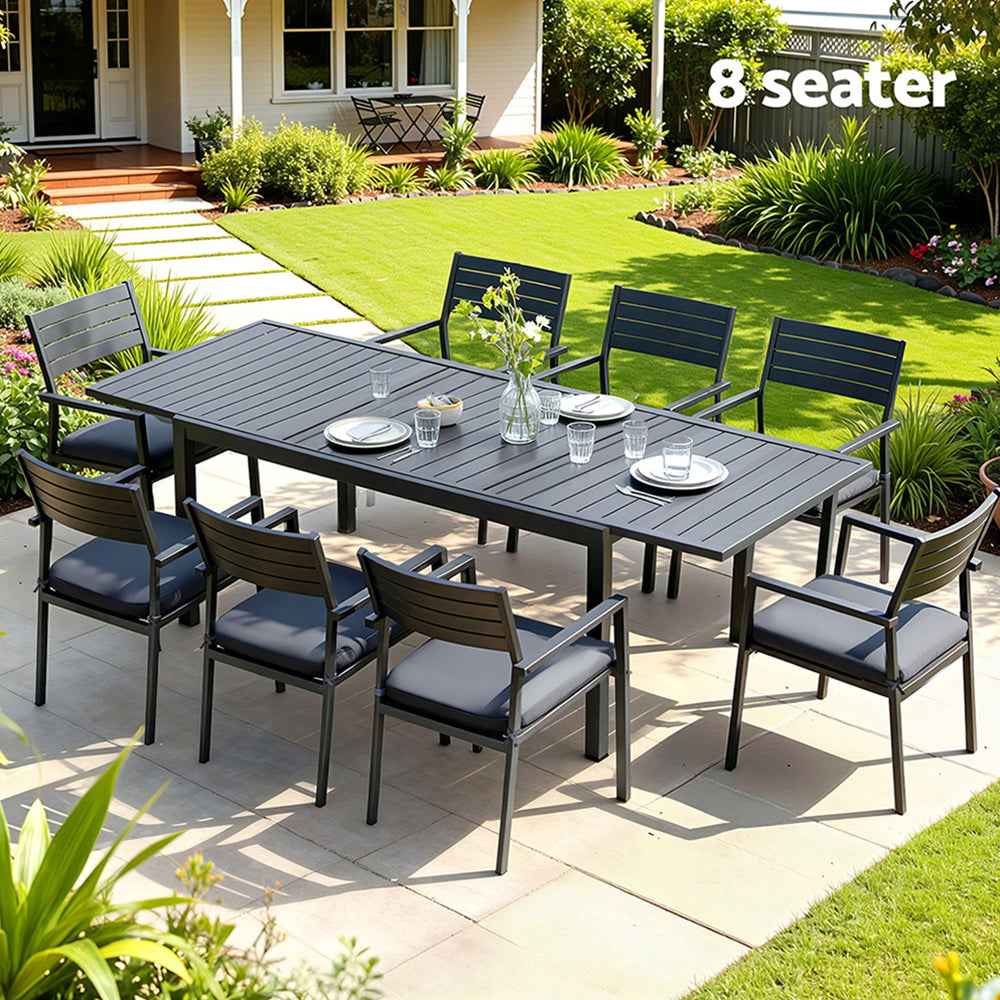Gardeon Outdoor Dining Set 9PCS Aluminum Extendable Table Chairs Patio Furniture