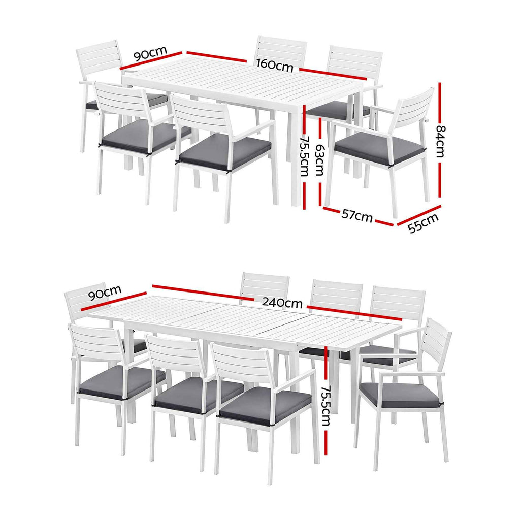 Gardeon Outdoor Dining Set 9PCS Aluminum Extendable Table Chairs Patio Furniture