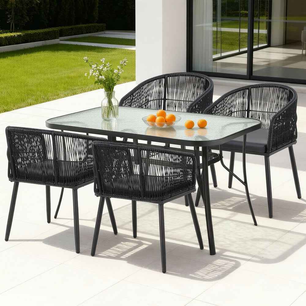 Gardeon 5PC Outdoor Dining Set Table and Chairs Garden Patio Furniture Bistro Set Black