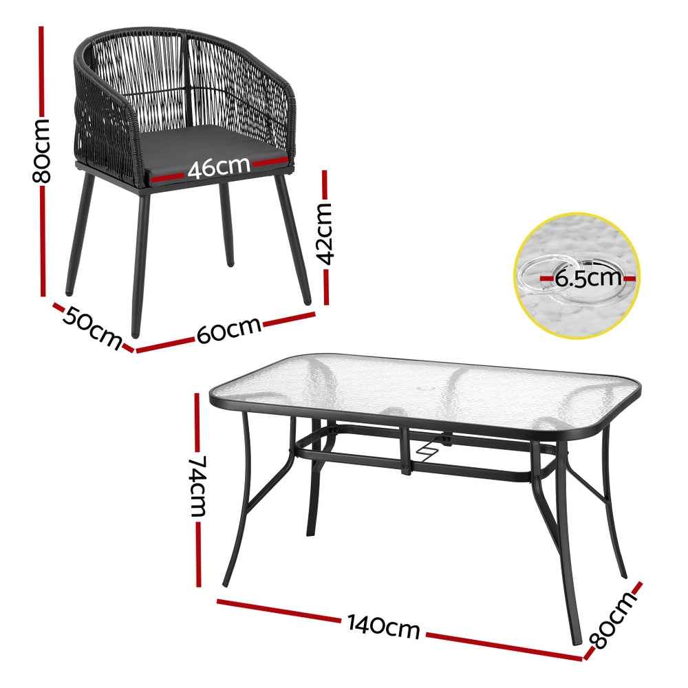 Gardeon 5PC Outdoor Dining Set Table and Chairs Garden Patio Furniture Bistro Set Black