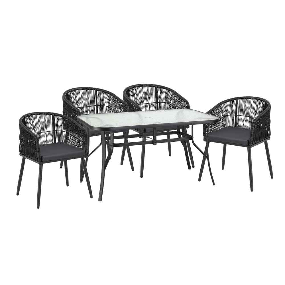 Gardeon 5PC Outdoor Dining Set Table and Chairs Garden Patio Furniture Bistro Set Black